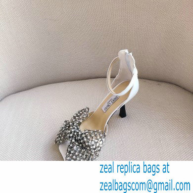 Jimmy Choo Heel 8.5cm MANA Sandals White with Crystal Bow Clasp 2021 - Click Image to Close