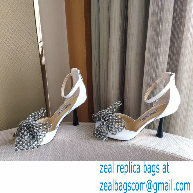 Jimmy Choo Heel 8.5cm MANA Sandals White with Crystal Bow Clasp 2021