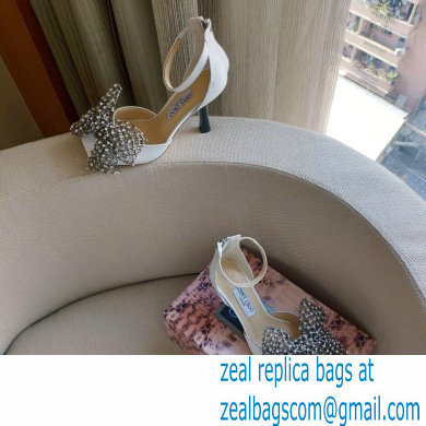 Jimmy Choo Heel 8.5cm MANA Sandals White with Crystal Bow Clasp 2021