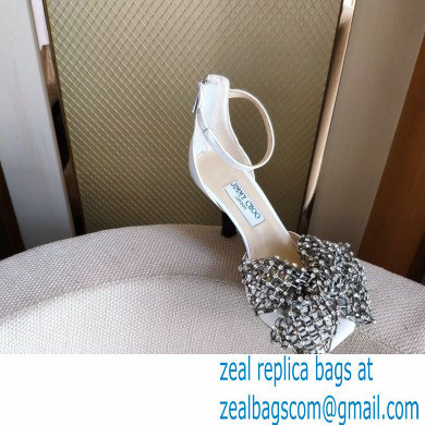 Jimmy Choo Heel 8.5cm MANA Sandals White with Crystal Bow Clasp 2021