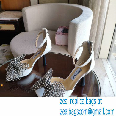 Jimmy Choo Heel 8.5cm MANA Sandals White with Crystal Bow Clasp 2021