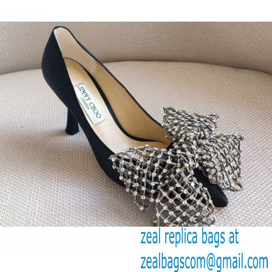 Jimmy Choo Heel 8.5cm SEKA Pumps Black with Crystal Bow Clasp 2021 - Click Image to Close