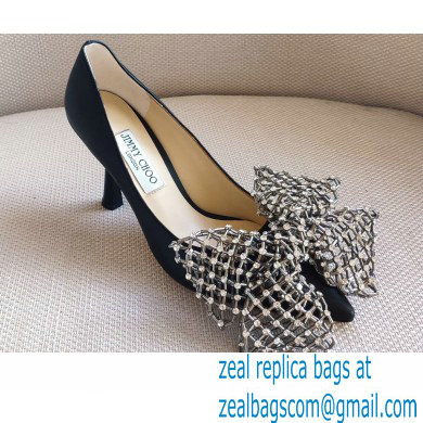 Jimmy Choo Heel 8.5cm SEKA Pumps Black with Crystal Bow Clasp 2021