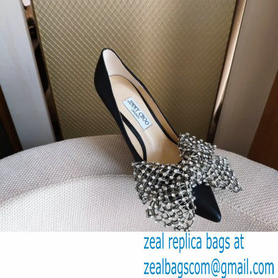 Jimmy Choo Heel 8.5cm SEKA Pumps Black with Crystal Bow Clasp 2021 - Click Image to Close