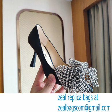 Jimmy Choo Heel 8.5cm SEKA Pumps Black with Crystal Bow Clasp 2021