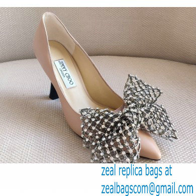 Jimmy Choo Heel 8.5cm SEKA Pumps Nude with Crystal Bow Clasp 2021