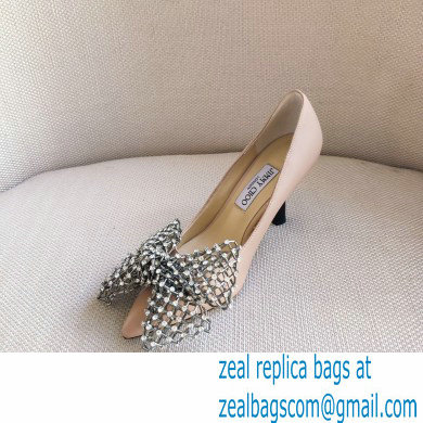 Jimmy Choo Heel 8.5cm SEKA Pumps Nude with Crystal Bow Clasp 2021