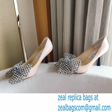 Jimmy Choo Heel 8.5cm SEKA Pumps Nude with Crystal Bow Clasp 2021