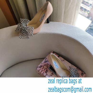 Jimmy Choo Heel 8.5cm SEKA Pumps Nude with Crystal Bow Clasp 2021