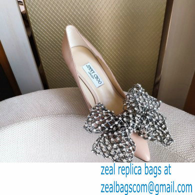 Jimmy Choo Heel 8.5cm SEKA Pumps Nude with Crystal Bow Clasp 2021