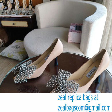 Jimmy Choo Heel 8.5cm SEKA Pumps Nude with Crystal Bow Clasp 2021