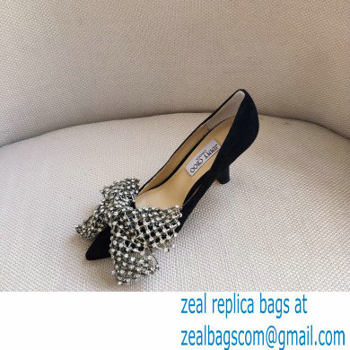 Jimmy Choo Heel 8.5cm SEKA Pumps Suede Black with Crystal Bow Clasp 2021