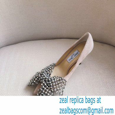 Jimmy Choo Heel 8.5cm SEKA Pumps Suede Nude with Crystal Bow Clasp 2021