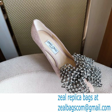 Jimmy Choo Heel 8.5cm SEKA Pumps Suede Nude with Crystal Bow Clasp 2021