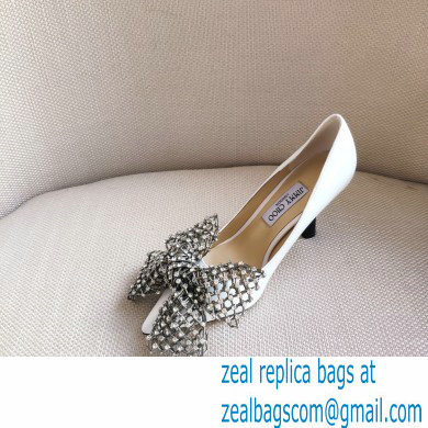 Jimmy Choo Heel 8.5cm SEKA Pumps White with Crystal Bow Clasp 2021