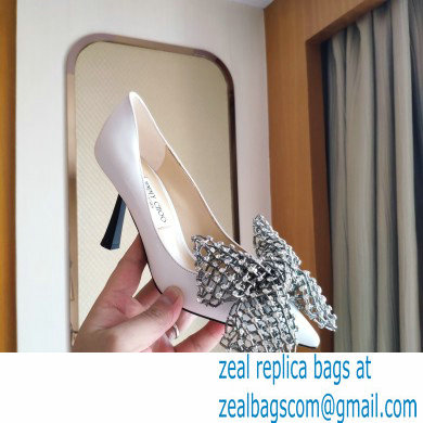 Jimmy Choo Heel 8.5cm SEKA Pumps White with Crystal Bow Clasp 2021