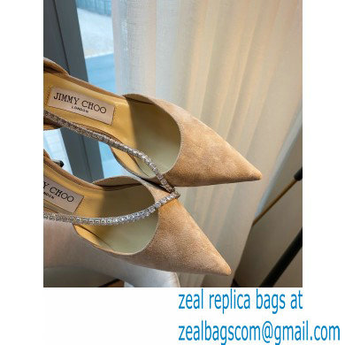 Jimmy Choo Heel 8.5cm TALIKA Pumps Suede Nude with Ankel Strap and Crystal Chain 2021