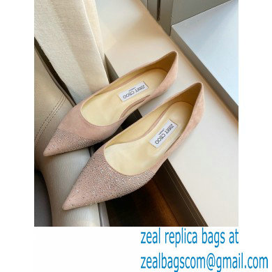 Jimmy Choo Love Flats Crystal Covered Suede Nude Pink 2021