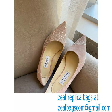 Jimmy Choo Love Flats Crystal Covered Suede Nude Pink 2021