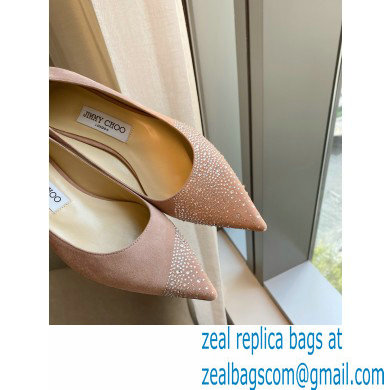 Jimmy Choo Love Flats Crystal Covered Suede Nude Pink 2021