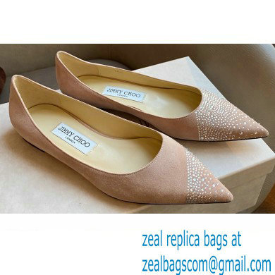 Jimmy Choo Love Flats Crystal Covered Suede Nude Pink 2021