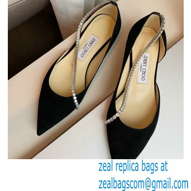 Jimmy Choo TRUDE Flats Suede Black with Crystal Chain 2021