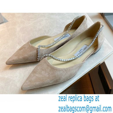 Jimmy Choo TRUDE Flats Suede Nude with Crystal Chain 2021