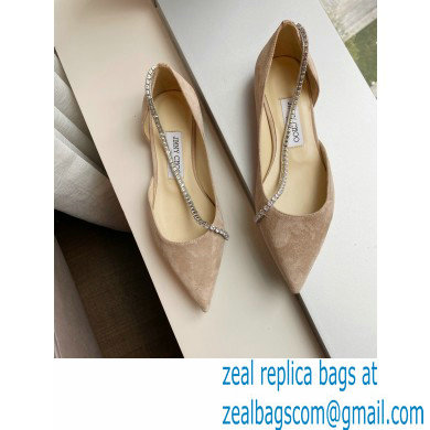 Jimmy Choo TRUDE Flats Suede Nude with Crystal Chain 2021