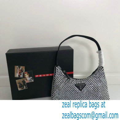 Prada Sequins Re-Edition 2000 Nylon Mini Hobo Bag 1NE515 Black 2021 - Click Image to Close