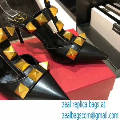 Valentino Heel 8cm Calfskin Roman Stud Pumps Black 2021