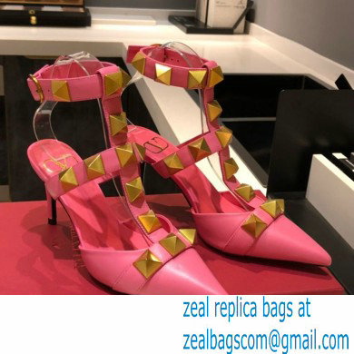 Valentino Heel 8cm Calfskin Roman Stud Pumps Pink 2021 - Click Image to Close