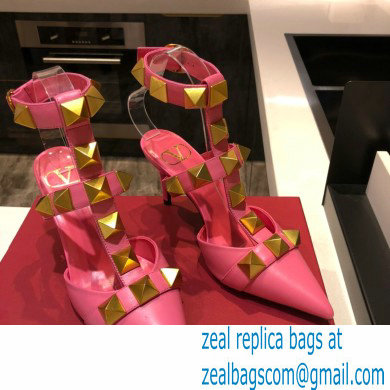 Valentino Heel 8cm Calfskin Roman Stud Pumps Pink 2021 - Click Image to Close
