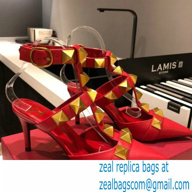 Valentino Heel 8cm Calfskin Roman Stud Pumps Red 2021 - Click Image to Close