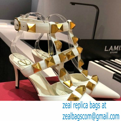 Valentino Heel 8cm Calfskin Roman Stud Pumps White 2021