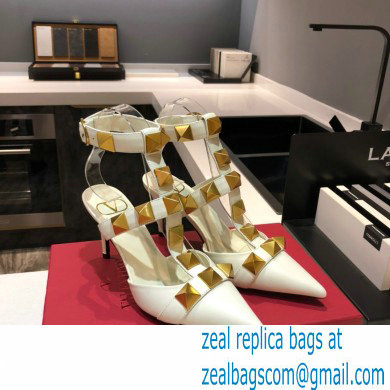 Valentino Heel 8cm Calfskin Roman Stud Pumps White 2021 - Click Image to Close