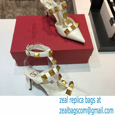 Valentino Heel 8cm Calfskin Roman Stud Pumps White 2021 - Click Image to Close