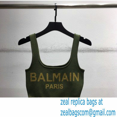 balmain logo print bralette green 2021