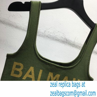 balmain logo print bralette green 2021