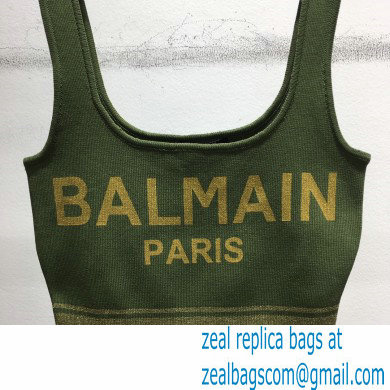 balmain logo print bralette green 2021