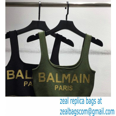 balmain logo print bralette green 2021