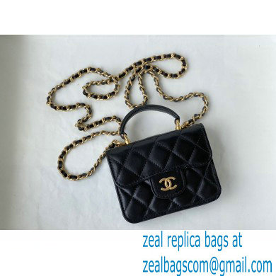 chanel lambskin black FLAP COIN PURSE WITH CHAIN ap2200