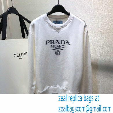 prada Oversized logo print jersey sweatshirt WHITE 2021 - Click Image to Close