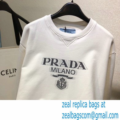 prada Oversized logo print jersey sweatshirt WHITE 2021