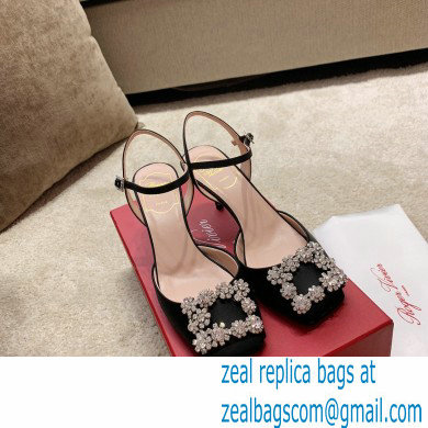 roger vivier 6.5CM HEEL Flower Strass Buckle Sandals in Satin black