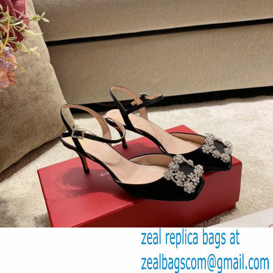 roger vivier 6.5CM HEEL Flower Strass Buckle Sandals in Satin black