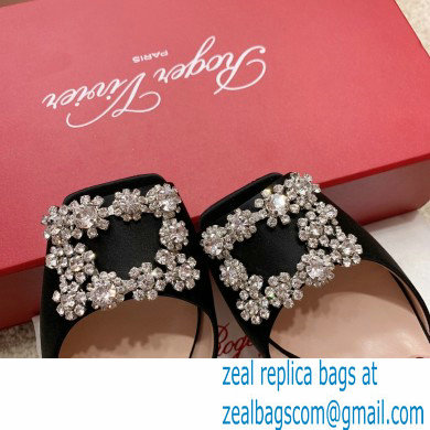 roger vivier 6.5CM HEEL Flower Strass Buckle Sandals in Satin black