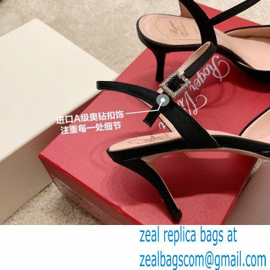 roger vivier 6.5CM HEEL Flower Strass Buckle Sandals in Satin black