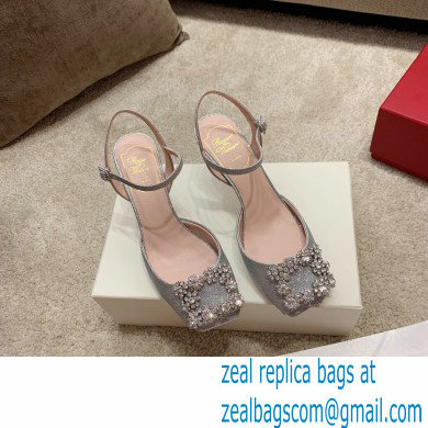 roger vivier 6.5CM HEEL Flower Strass Buckle Sandals in Satin silver