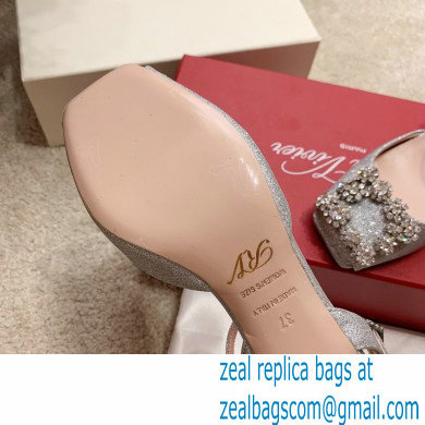 roger vivier 6.5CM HEEL Flower Strass Buckle Sandals in Satin silver