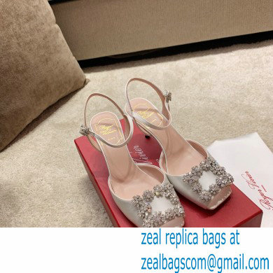 roger vivier 6.5CM HEEL Flower Strass Buckle Sandals in Satin white - Click Image to Close